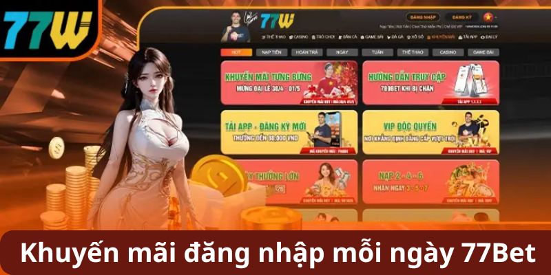 Khuyến mãi đăng nhập mỗi ngày 77Bet với phần quà lên tới 777K